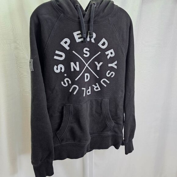 Superdry Black Logo Hooded Sweatshirt Size Large - Picture 2 of 9